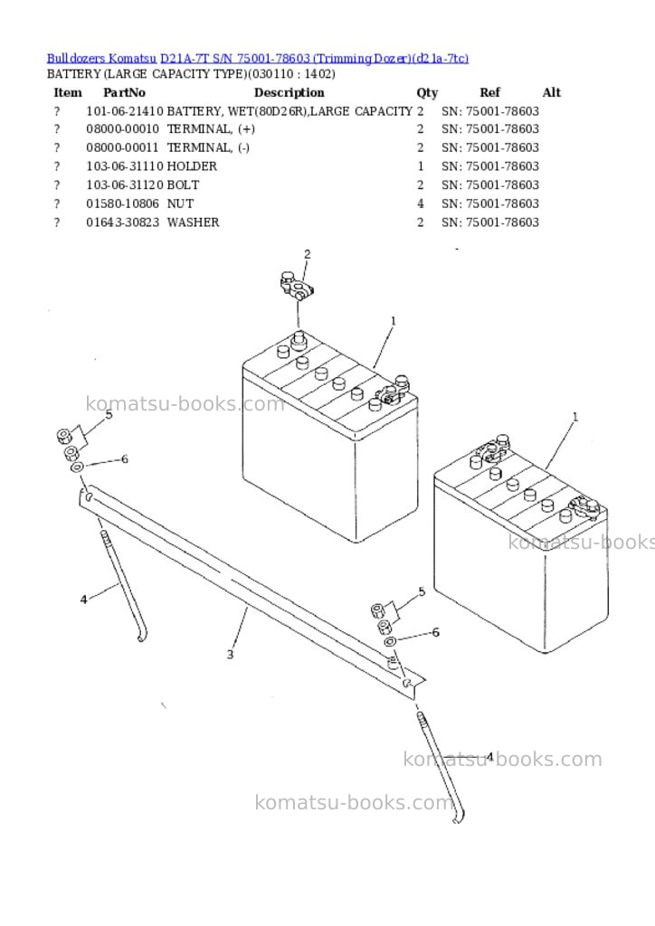 Komatsu D21A-7T S/N 75001-78603 (Trimming Dozer) Parts catalog cover Page 10