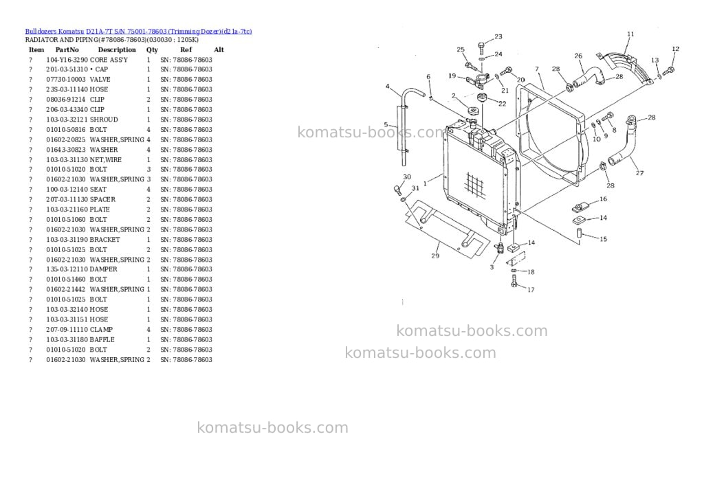 Komatsu D21A-7T S/N 75001-78603 (Trimming Dozer) Parts catalog cover Page 2