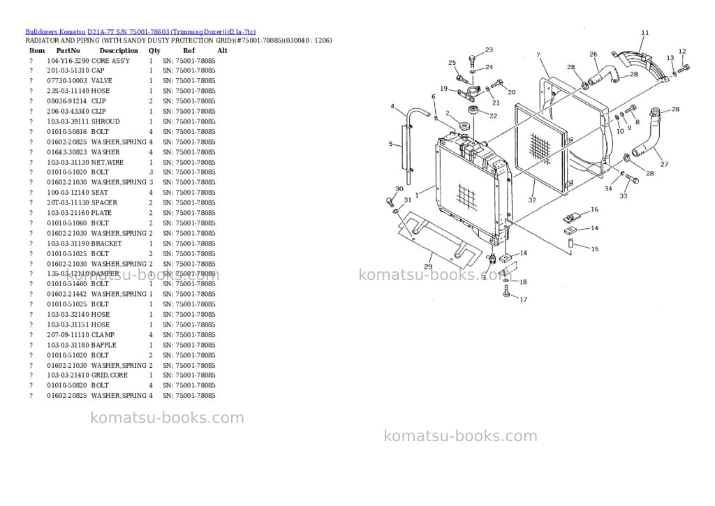 Komatsu D21A-7T S/N 75001-78603 (Trimming Dozer) Parts catalog cover Page 3