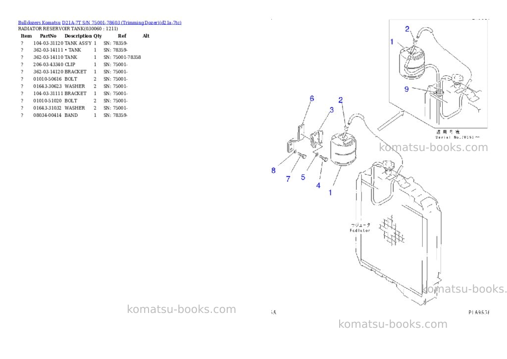 Komatsu D21A-7T S/N 75001-78603 (Trimming Dozer) Parts catalog cover Page 5