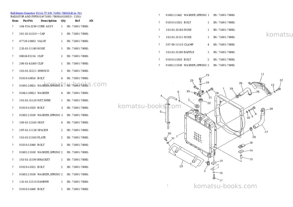 Komatsu d21a-7t s/n 75001-78603 Parts catalog cover