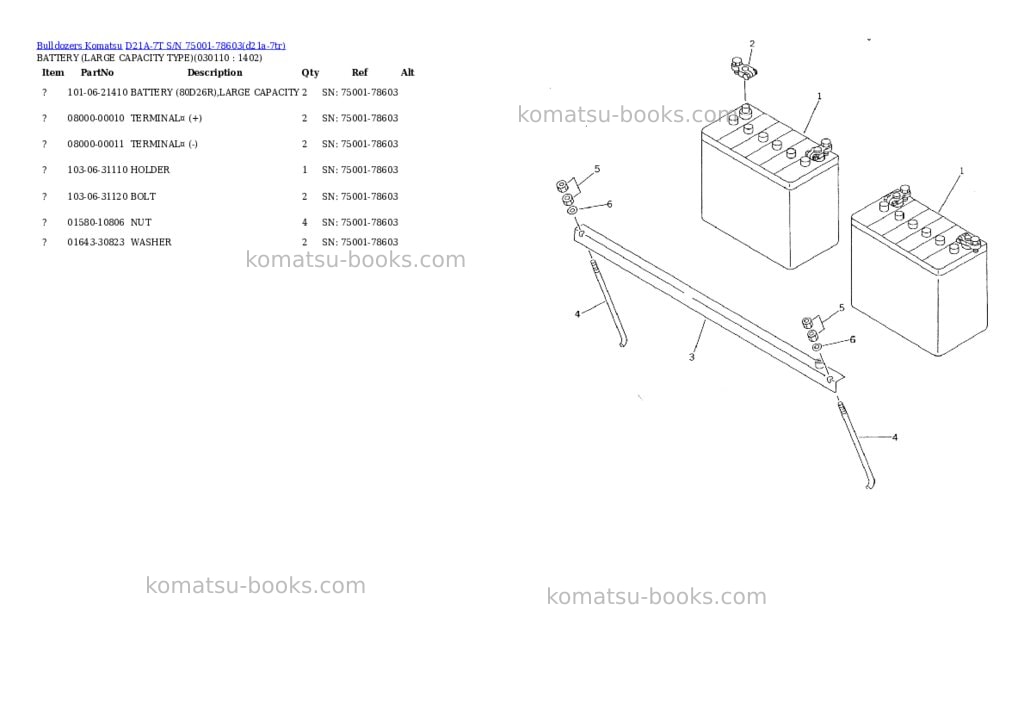 Komatsu d21a-7t s/n 75001-78603 Parts catalog cover Page 10