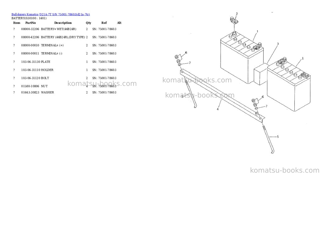 Komatsu d21a-7t s/n 75001-78603 Parts catalog cover Page 9
