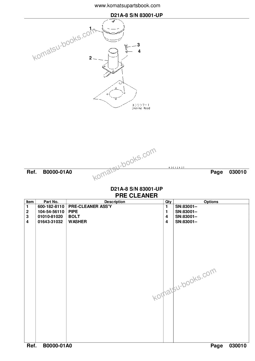 Komatsu d21a-8 s/n 83001-up Parts catalog cover Page 3