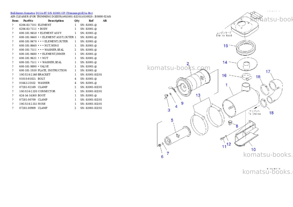 Komatsu d21a-8t s/n 83001-up trimming Parts catalog cover