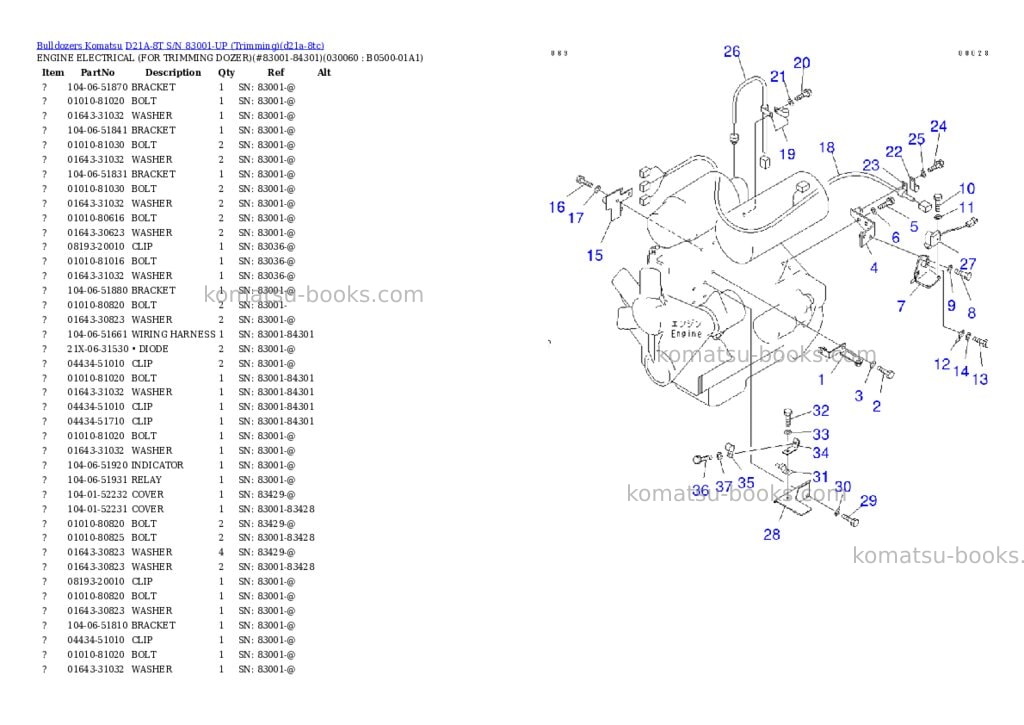 Komatsu d21a-8t s/n 83001-up trimming Parts catalog cover Page 5
