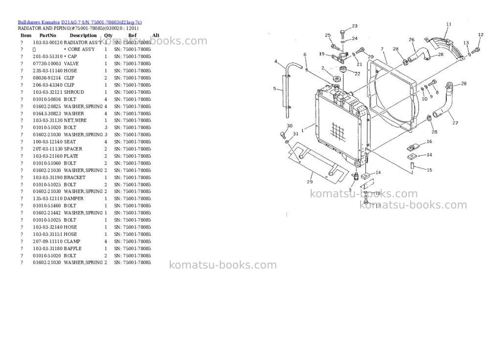 Komatsu D21AG-7 S/N 75001-78603 Parts catalog cover