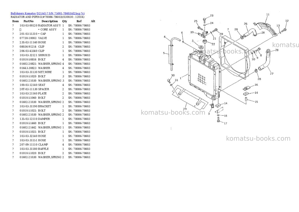Komatsu D21AG-7 S/N 75001-78603 Parts catalog cover Page 2