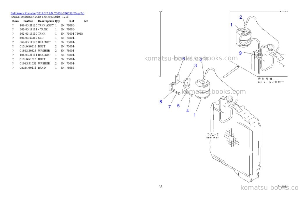 Komatsu D21AG-7 S/N 75001-78603 Parts catalog cover Page 3