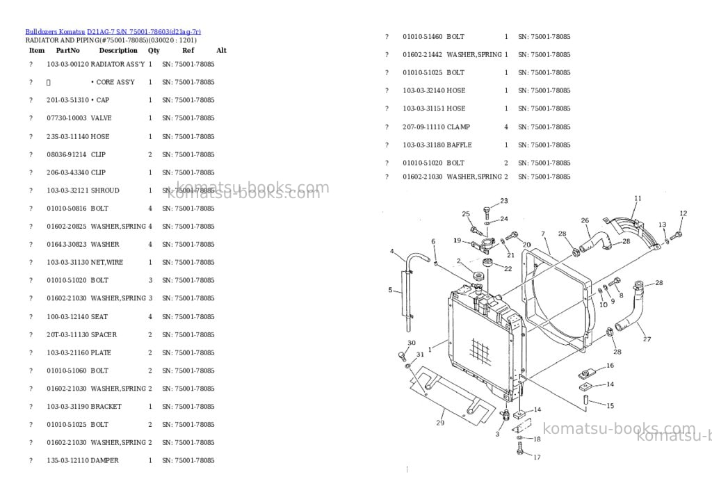 Komatsu d21ag-7 s/n 75001-78603 Parts catalog cover