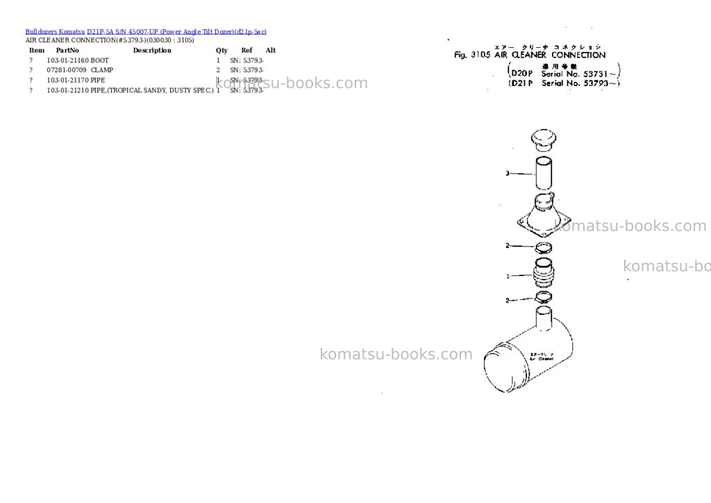 Komatsu d21p-5a s/n 45007-up power angle tilt dozer Parts catalog cover Page 2