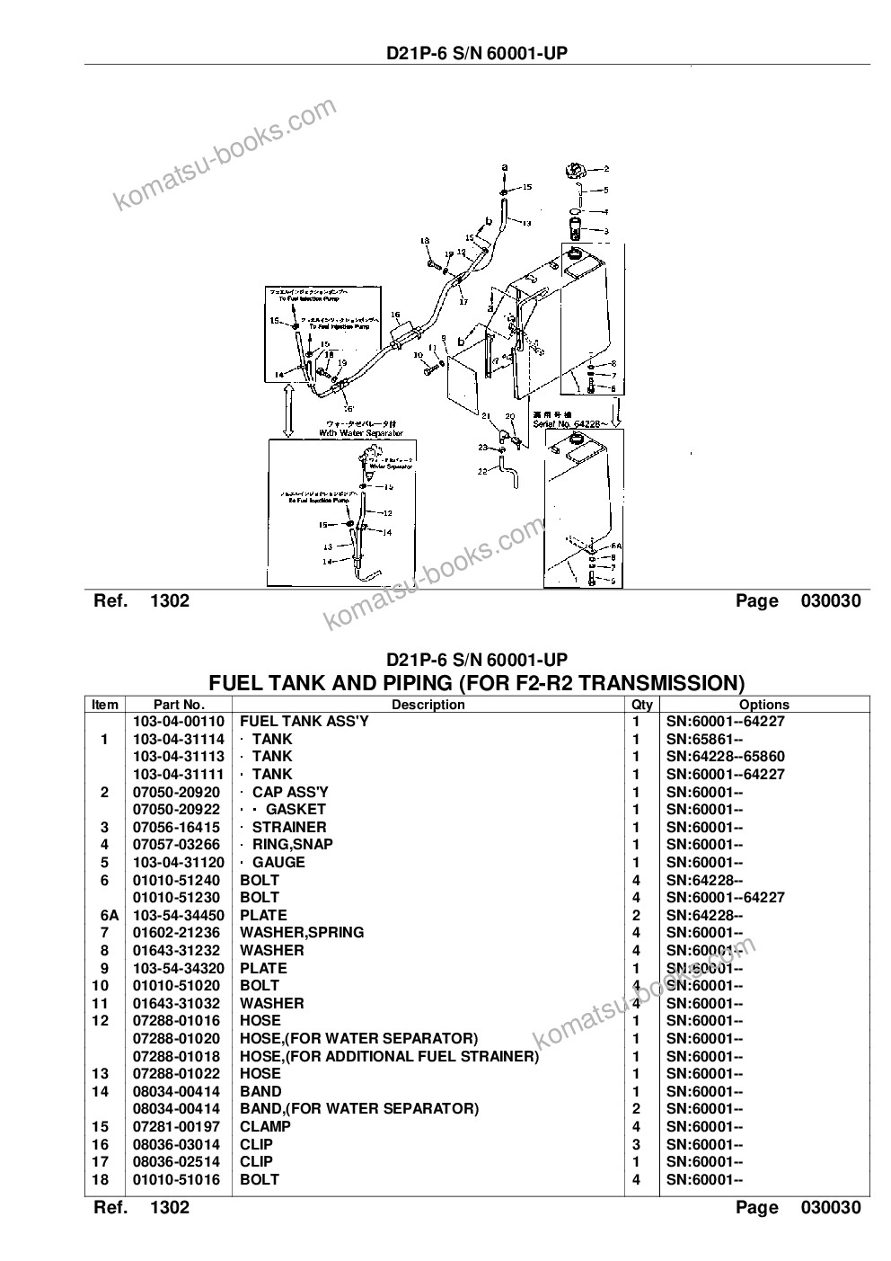 Komatsu d21p-6 s/n 60001-up straight tilt dozer Parts catalog cover Page 6