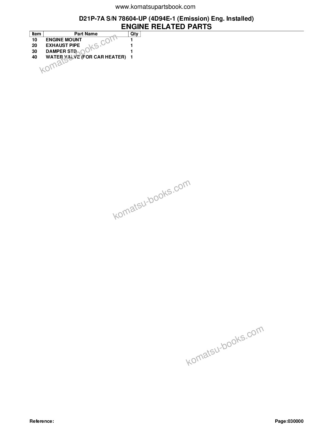 Komatsu d21p-7a s/n 78604-up 4d94e-1 emission eng. installed Parts catalog cover Page 2