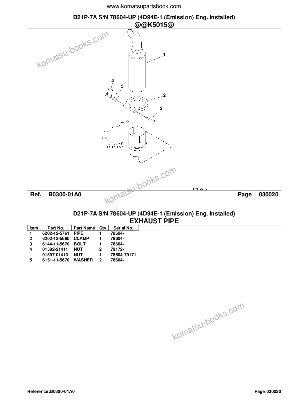 Komatsu d21p-7a s/n 78604-up 4d94e-1 emission eng. installed Parts catalog cover Page 4