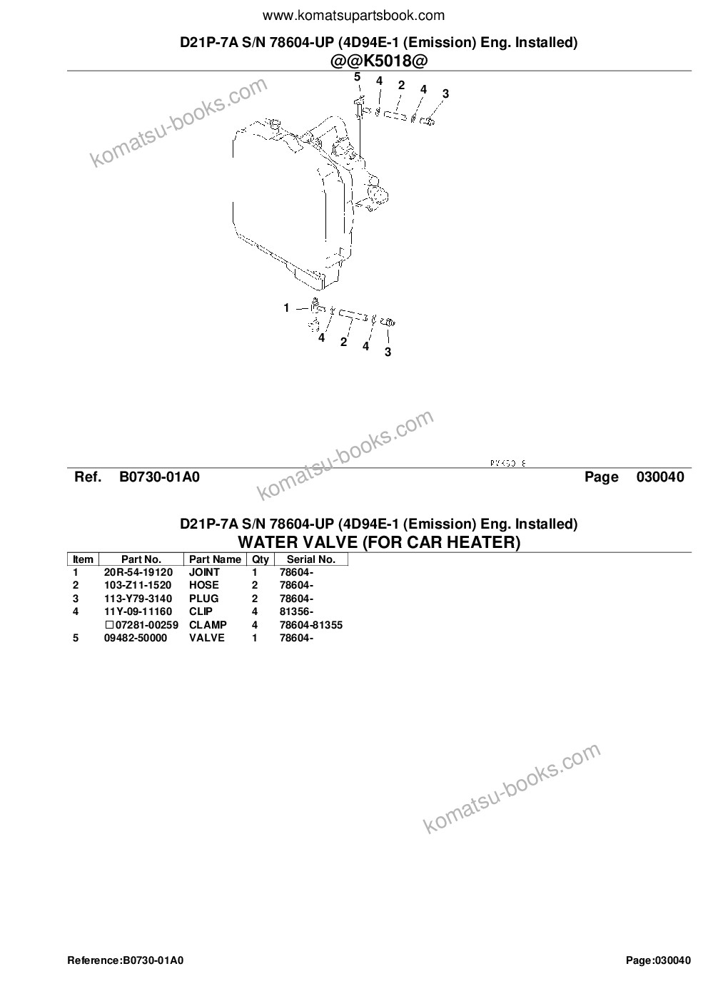 Komatsu d21p-7a s/n 78604-up 4d94e-1 emission eng. installed Parts catalog cover Page 6