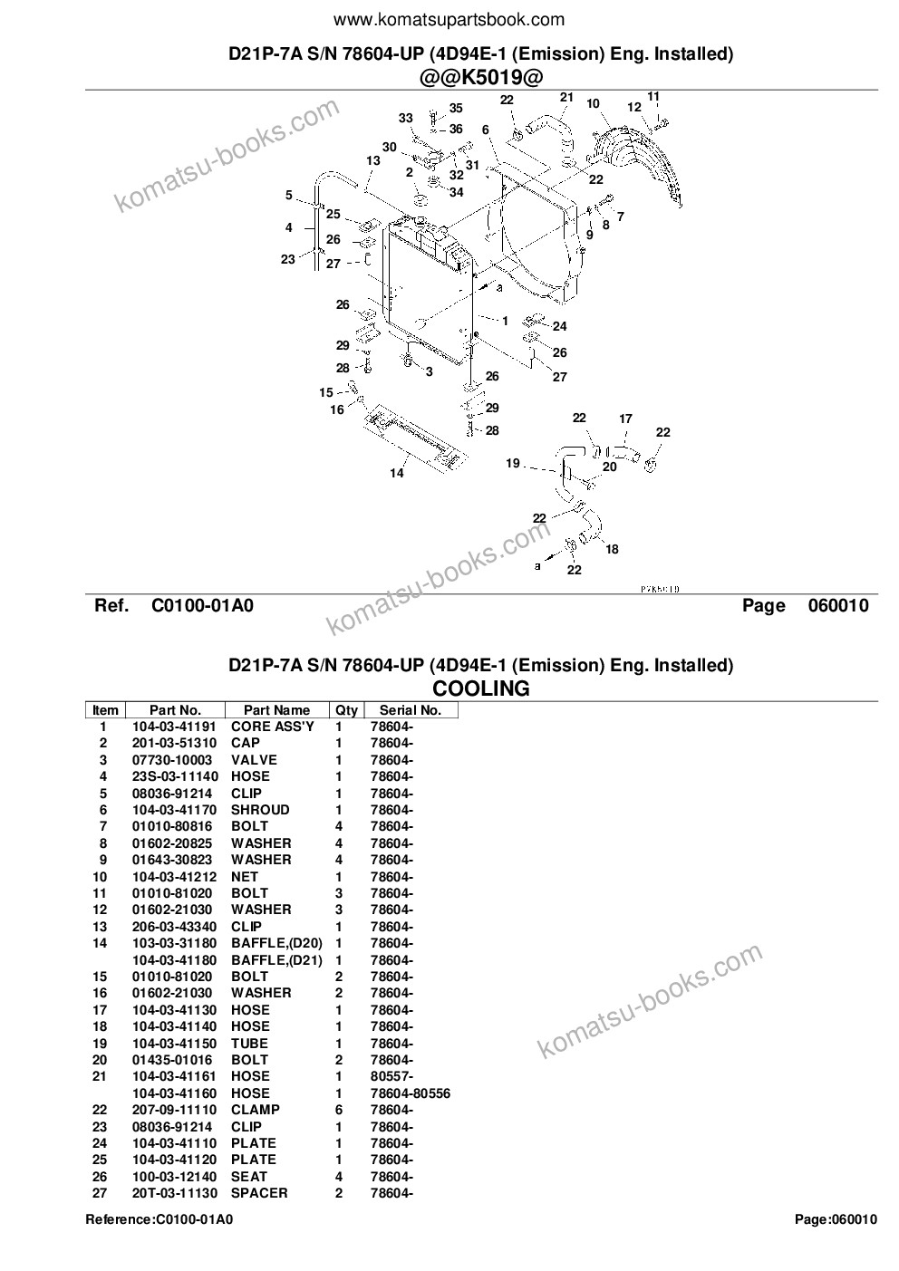 Komatsu d21p-7a s/n 78604-up 4d94e-1 emission eng. installed Parts catalog cover Page 8