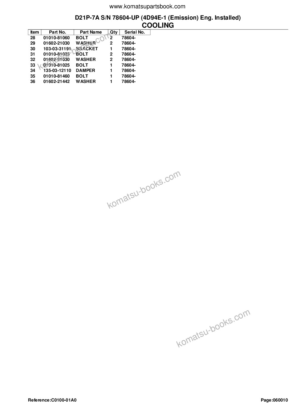 Komatsu d21p-7a s/n 78604-up 4d94e-1 emission eng. installed Parts catalog cover Page 9