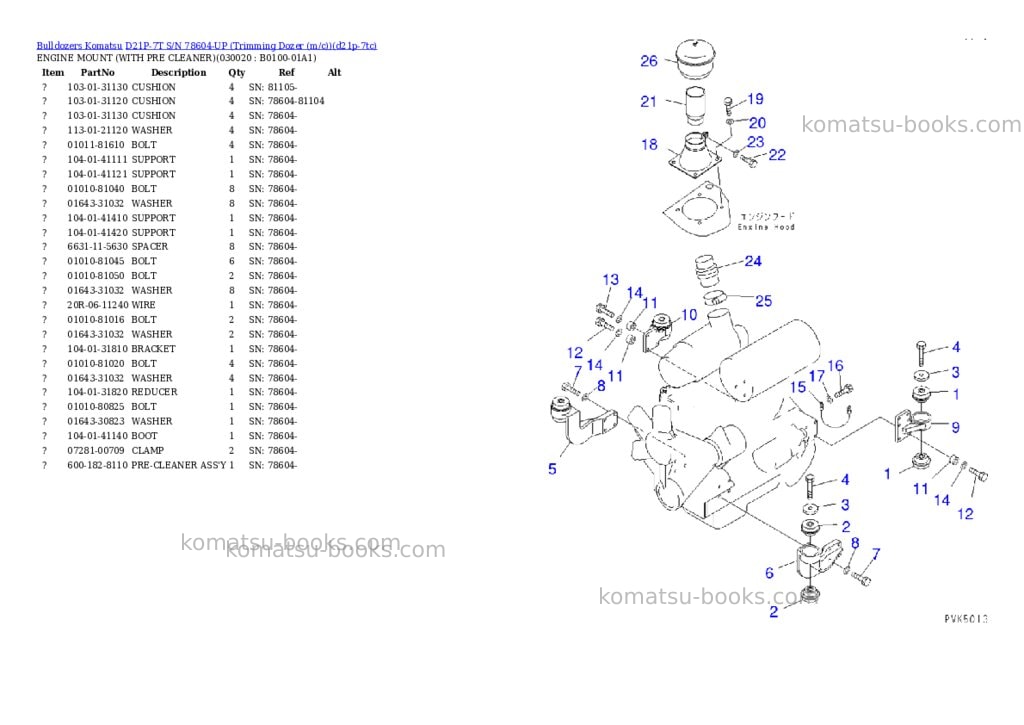 Komatsu d21p-7t s/n 78604-up trimming dozer m/c Parts catalog cover