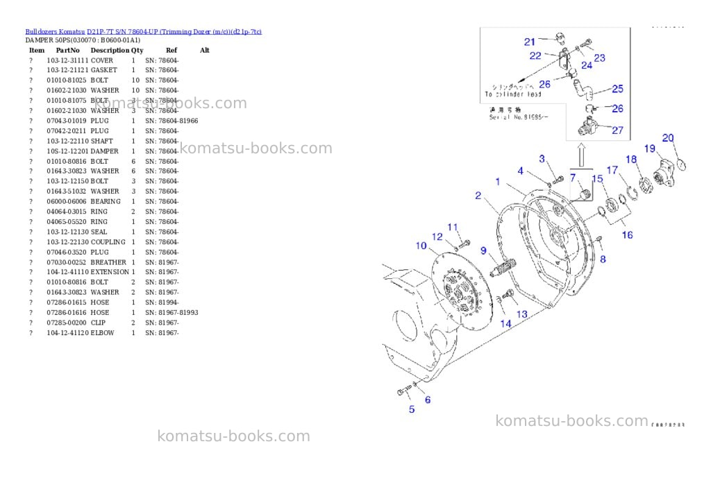 Komatsu d21p-7t s/n 78604-up trimming dozer m/c Parts catalog cover Page 6
