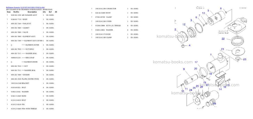 Komatsu d21p-8t s/n 83001-up Parts catalog cover
