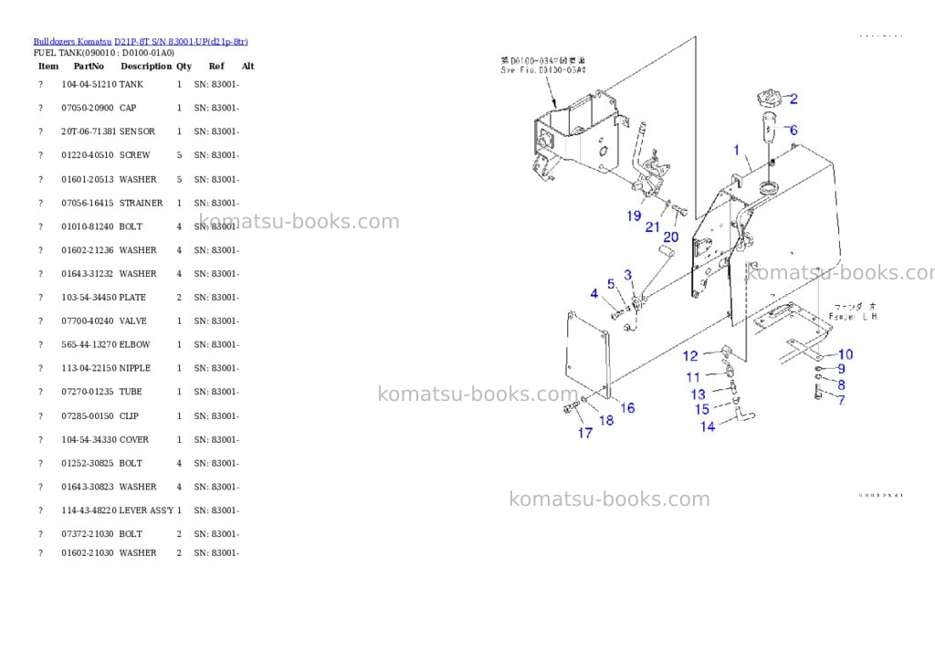 Komatsu d21p-8t s/n 83001-up Parts catalog cover Page 10