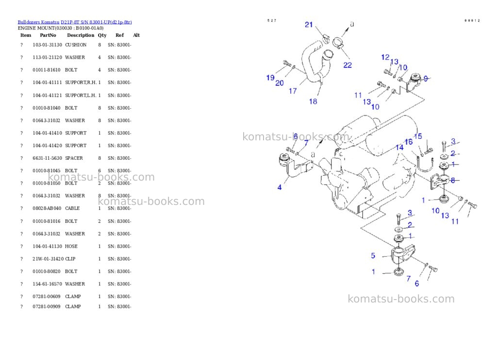Komatsu d21p-8t s/n 83001-up Parts catalog cover Page 2