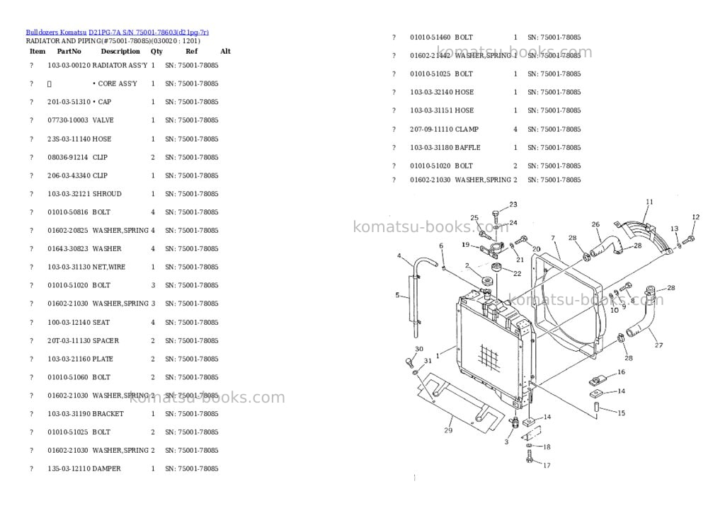 Komatsu D21PG-7A S/N 75001-78603 Parts catalog cover