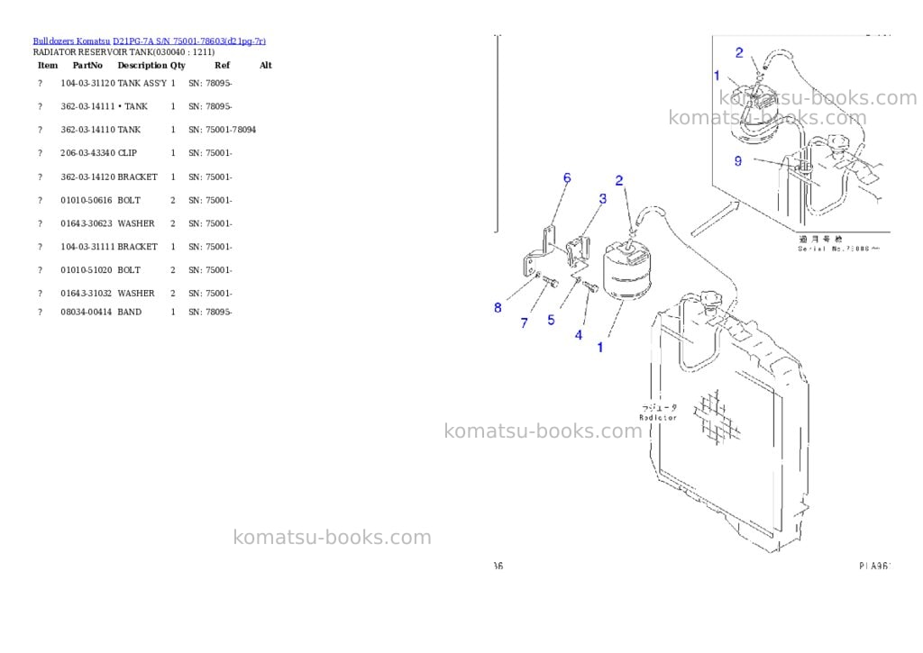 Komatsu D21PG-7A S/N 75001-78603 Parts catalog cover Page 3
