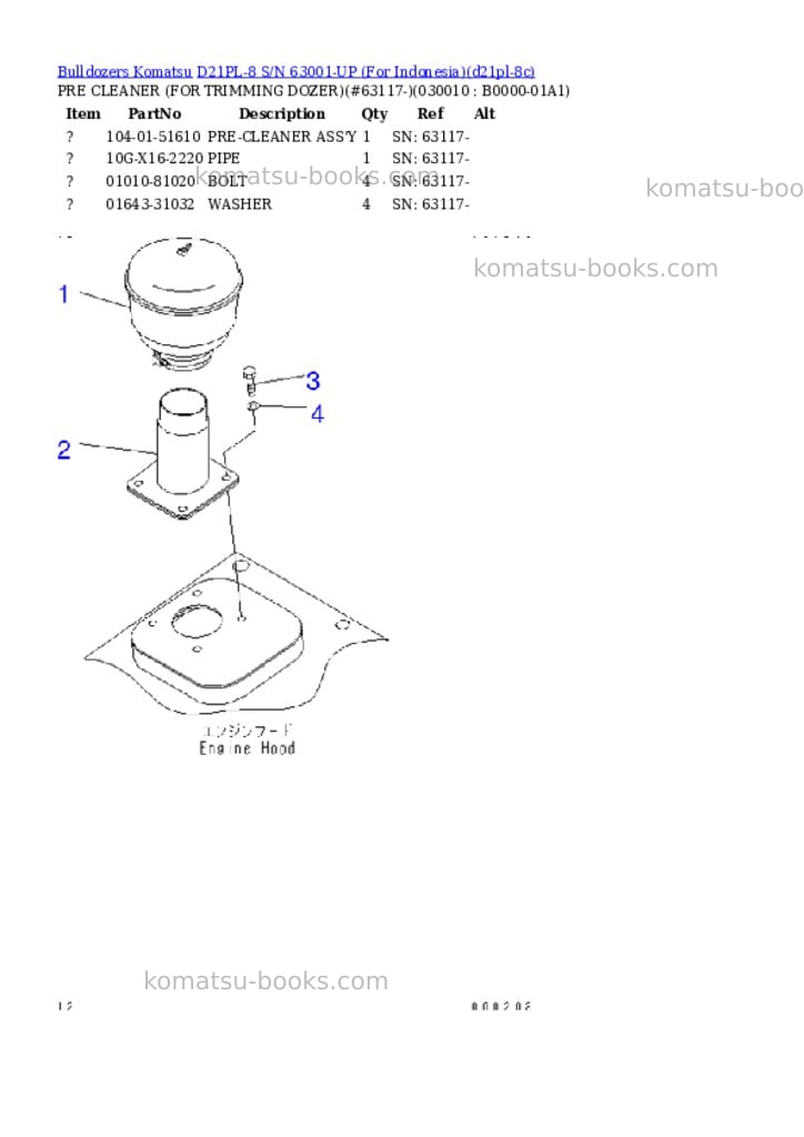 Komatsu D21PL-8 S/N 63001-UP (For Indonesia) Parts catalog cover