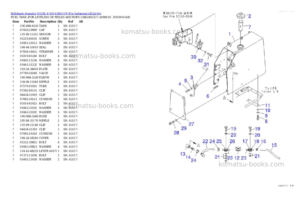 Komatsu D21PL-8 S/N 63001-UP (For Indonesia) Parts catalog cover Page 10