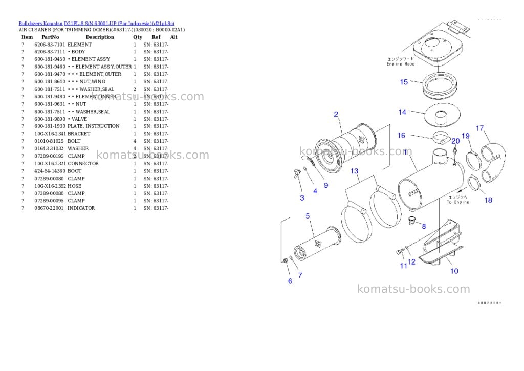 Komatsu D21PL-8 S/N 63001-UP (For Indonesia) Parts catalog cover Page 2