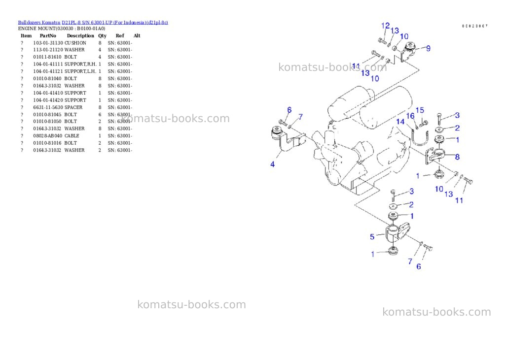 Komatsu D21PL-8 S/N 63001-UP (For Indonesia) Parts catalog cover Page 3
