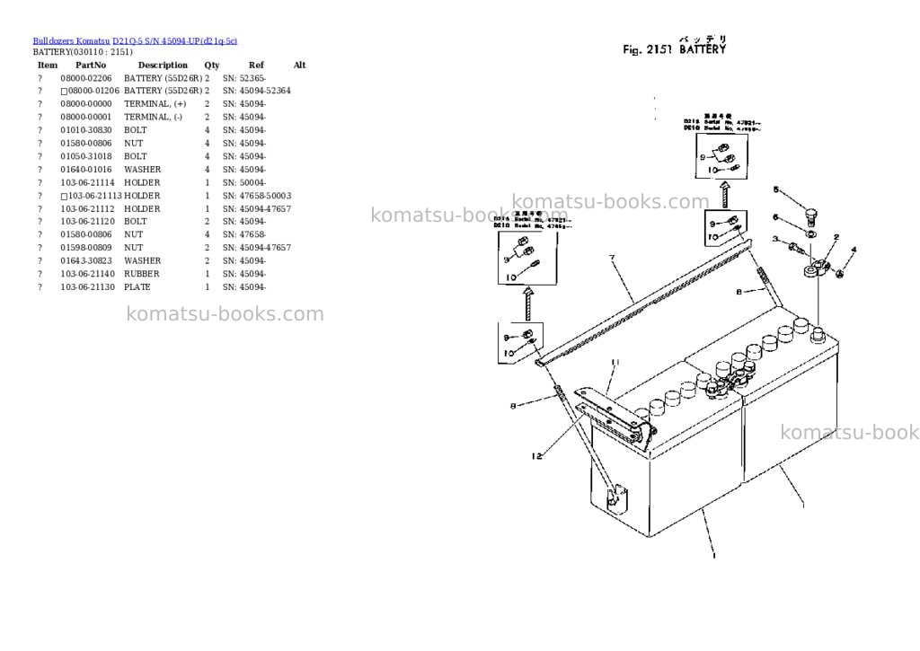 Komatsu d21q-5 s/n 45094-up Parts catalog cover Page 10 Komatsu d21q-5 s/n 45094-up Parts catalog cover Page 10