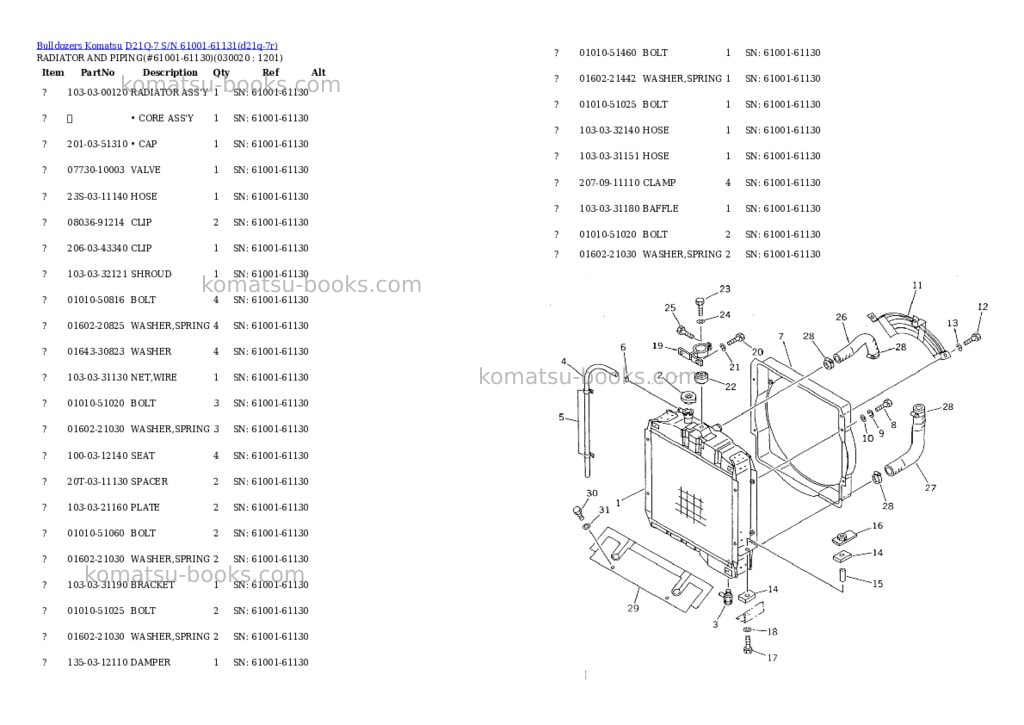 Komatsu d21q-7 s/n 61001-61131 Parts catalog cover