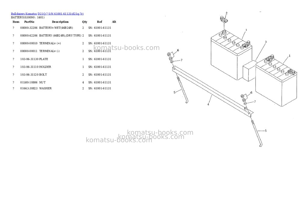 Komatsu d21q-7 s/n 61001-61131 Parts catalog cover Page 8