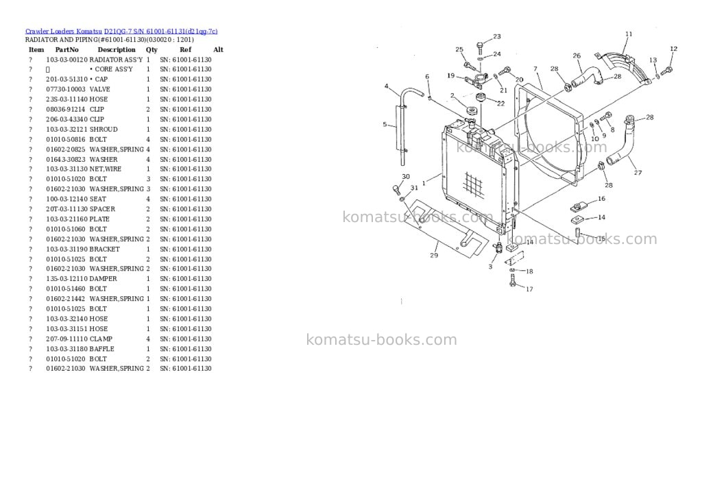 Komatsu D21QG-7 S/N 61001-61131 Parts catalog cover