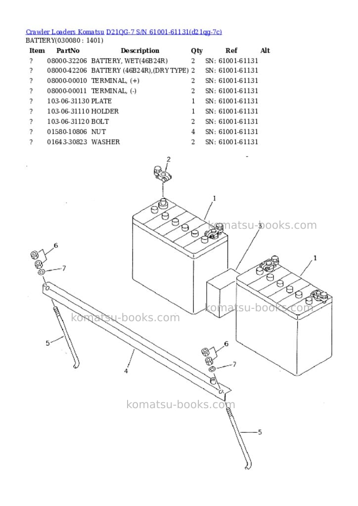 Komatsu D21QG-7 S/N 61001-61131 Parts catalog cover Page 7