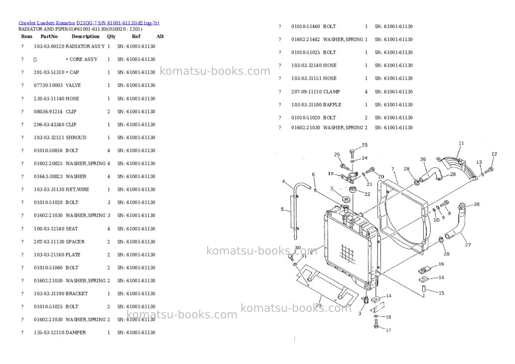 Komatsu d21qg-7 s/n 61001-61131 Parts catalog cover