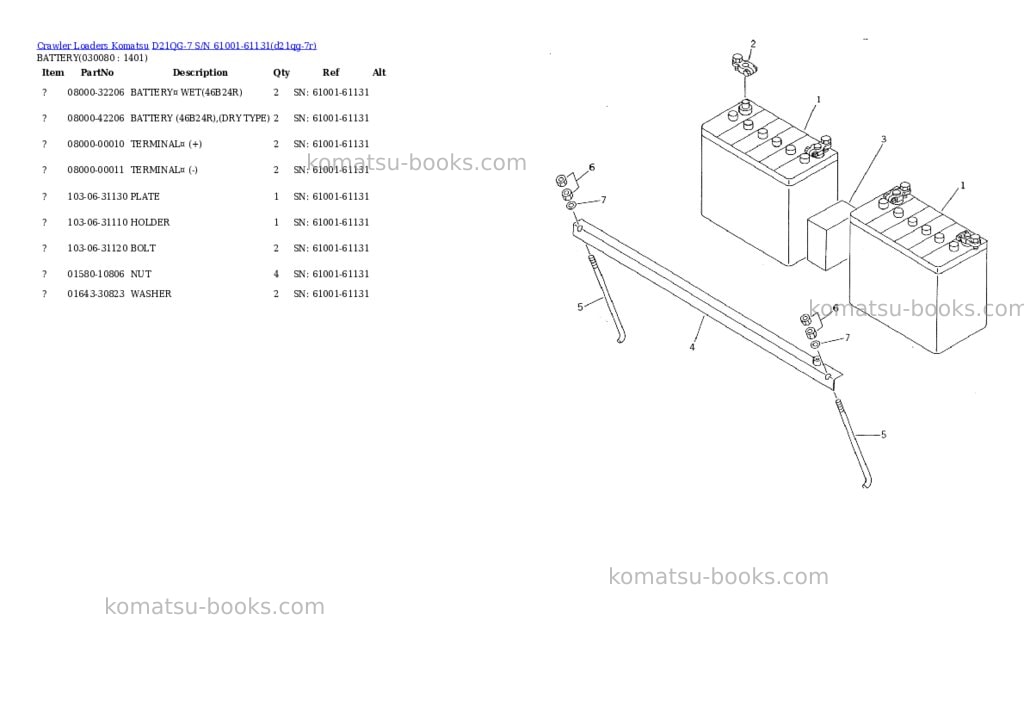 Komatsu d21qg-7 s/n 61001-61131 Parts catalog cover Page 7