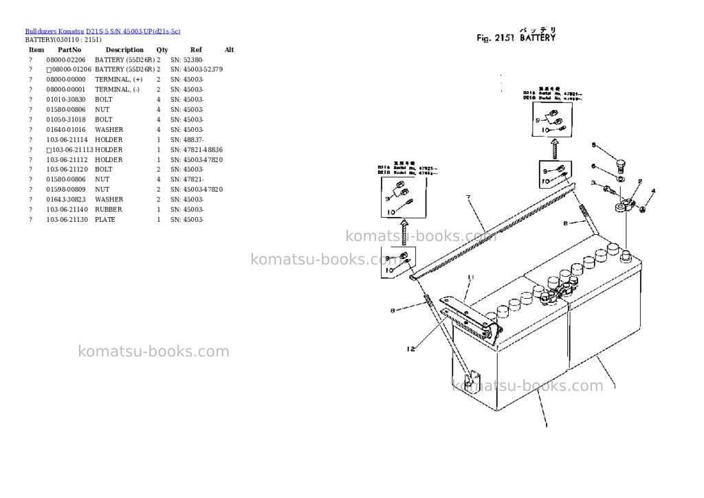 Komatsu d21s-5 s/n 45003-up Parts catalog cover Page 10