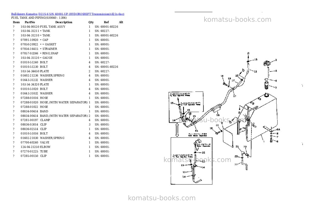 Komatsu d21s-6 s/n 60001-up hydoroshift transmission Parts catalog cover Page 3