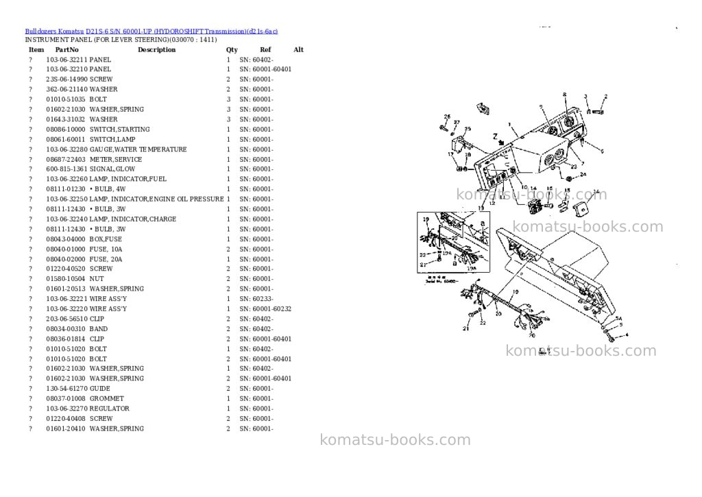 Komatsu d21s-6 s/n 60001-up hydoroshift transmission Parts catalog cover Page 6