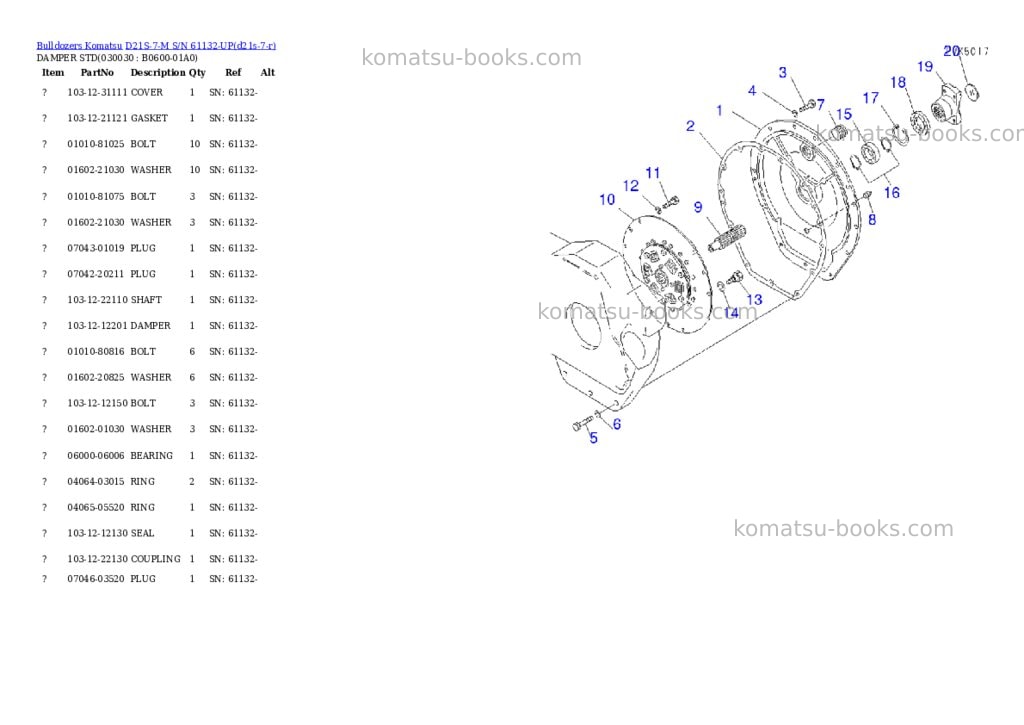 Komatsu D21S-7-M S/N 61132-UP Parts catalog cover Page 2