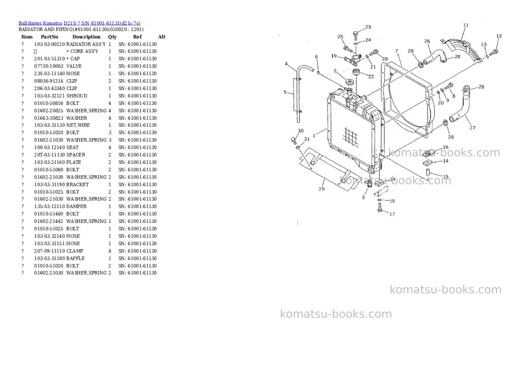 Komatsu d21s-7 s/n 61001-61131 Parts catalog cover