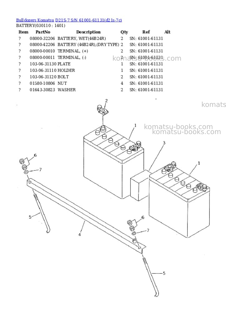 Komatsu d21s-7 s/n 61001-61131 Parts catalog cover Page 10