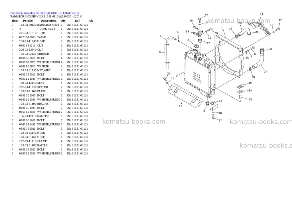 Komatsu d21s-7 s/n 61001-61131 Parts catalog cover Page 2