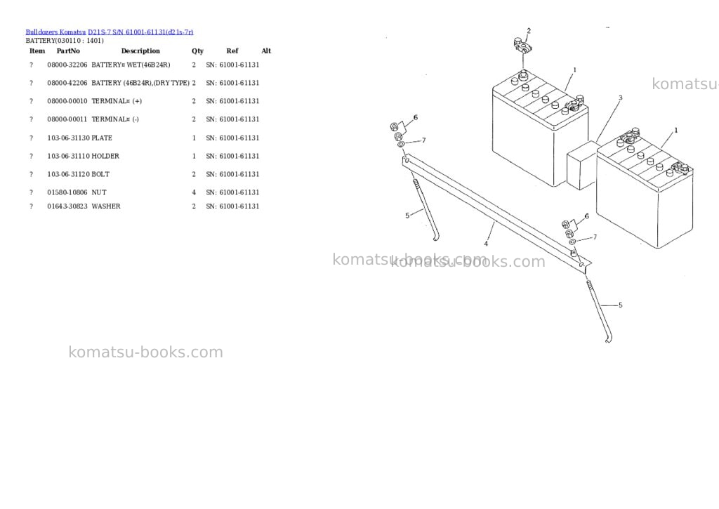 Komatsu D21S-7 S/N 61001-61131 Parts catalog cover Page 10 Komatsu D21S-7 S/N 61001-61131 Parts catalog cover Page 10