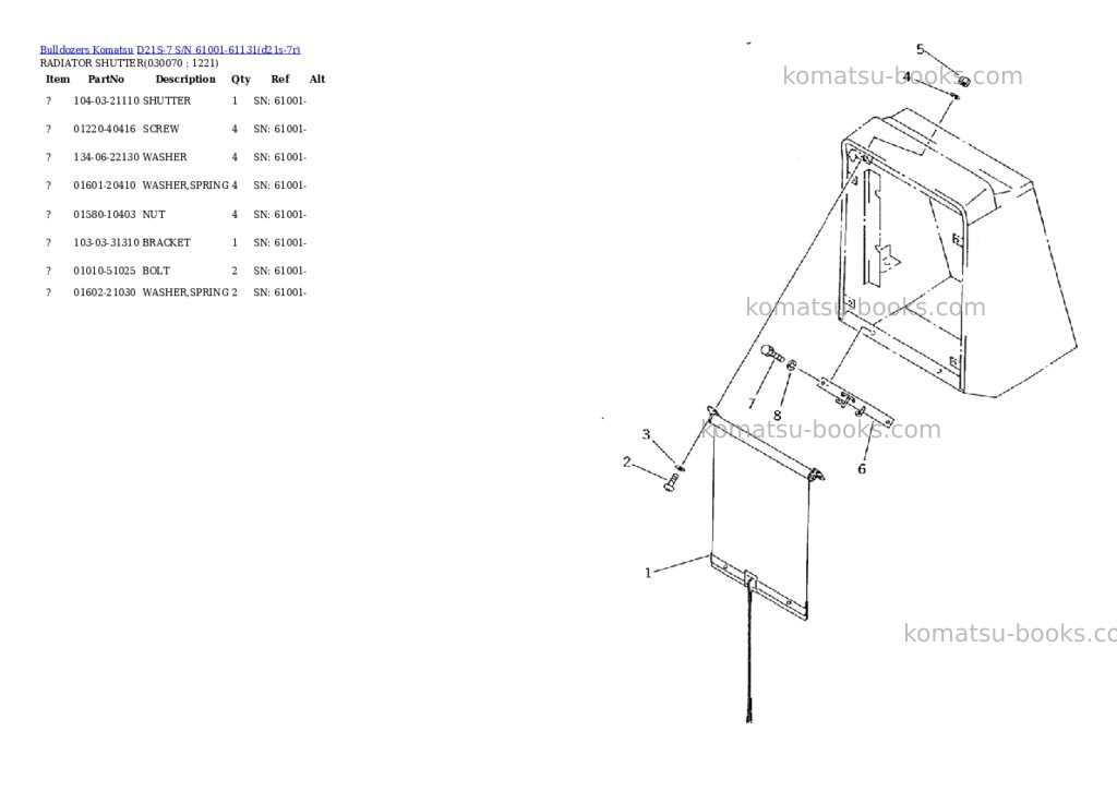 Komatsu D21S-7 S/N 61001-61131 Parts catalog cover Page 6 Komatsu D21S-7 S/N 61001-61131 Parts catalog cover Page 6