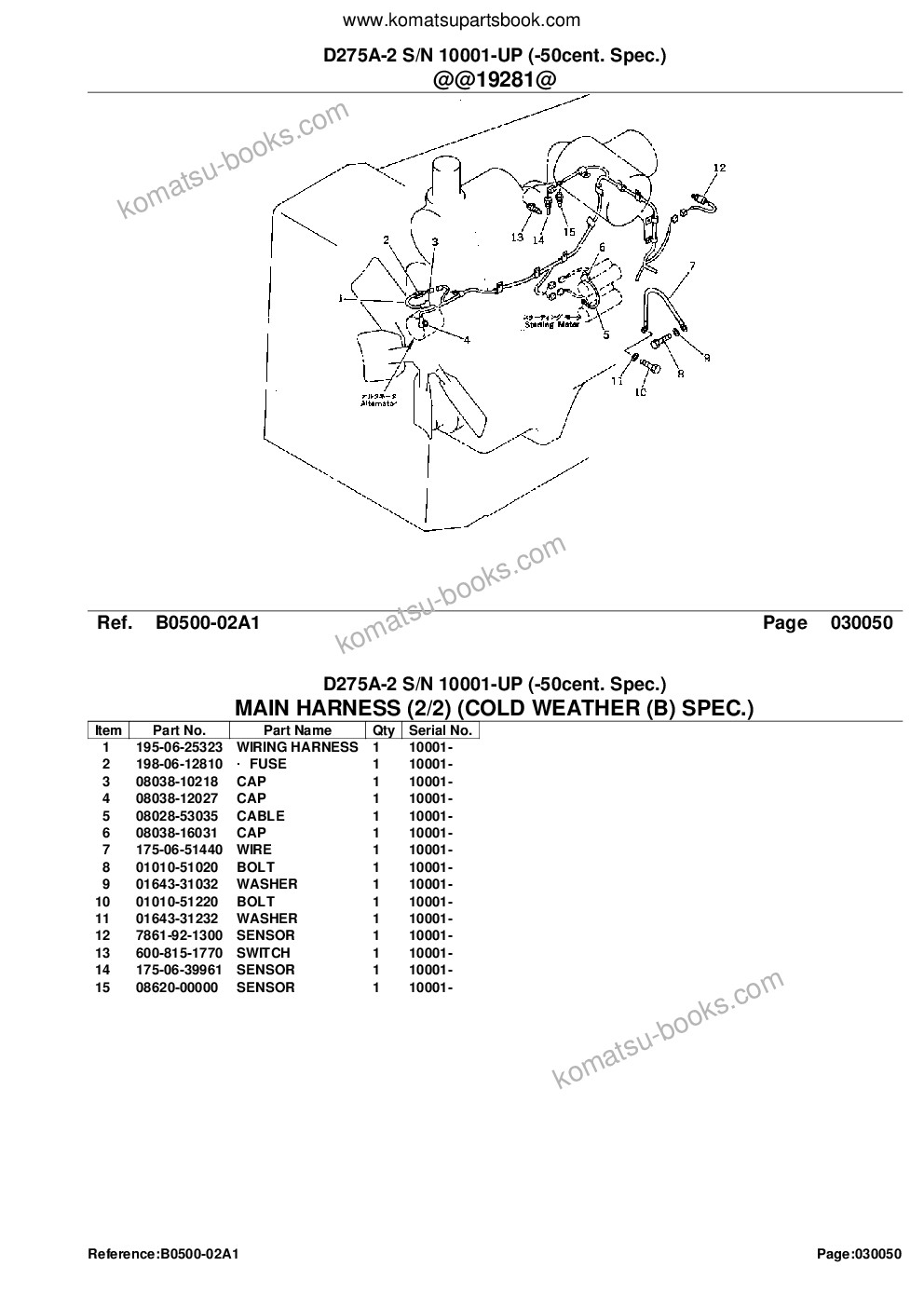 Komatsu D275A-2 S/N 10001-UP (-50cent. Spec.) Parts catalog cover Page 10