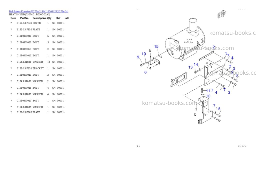 Komatsu d275a-2 s/n 10001-up Parts catalog cover Page 3 Komatsu d275a-2 s/n 10001-up Parts catalog cover Page 3